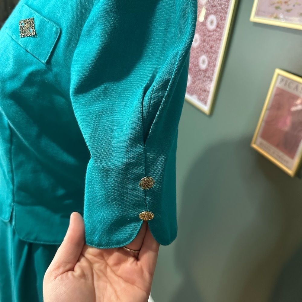 Leslie Fay Vintage Teal Dress Size 4 😻 - Picture 3 of 7